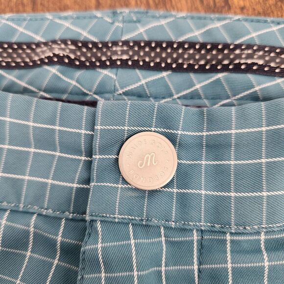 Maide Bonobos Aqua Blue Check Golf Shorts Mens 40 Waist Performance Flat Front - Picture 4 of 9